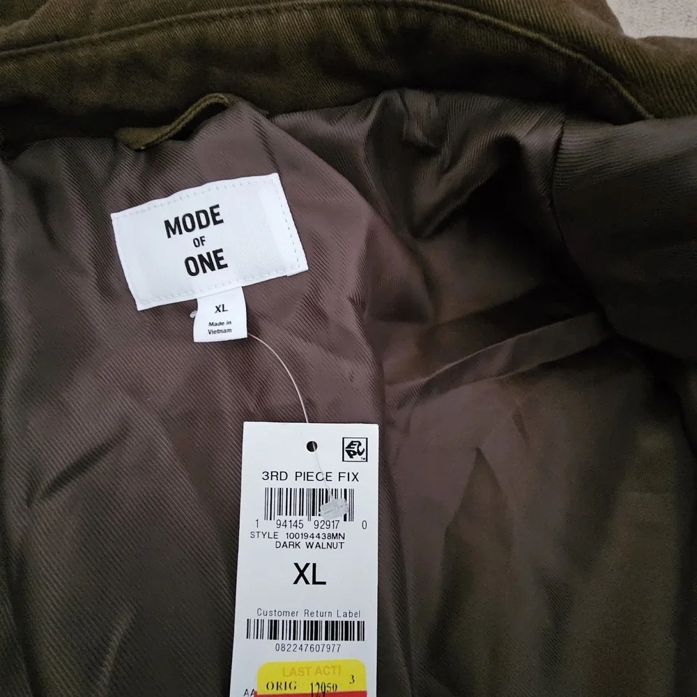 Mode of One Men Multi Pocket Bomber Jacket Zip Cotton‎ Insulated Dark Walnut XL